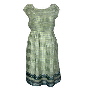 Max Studio Dress Juniors M Green Blue Striped Smocked Stretch A-Line Midi
